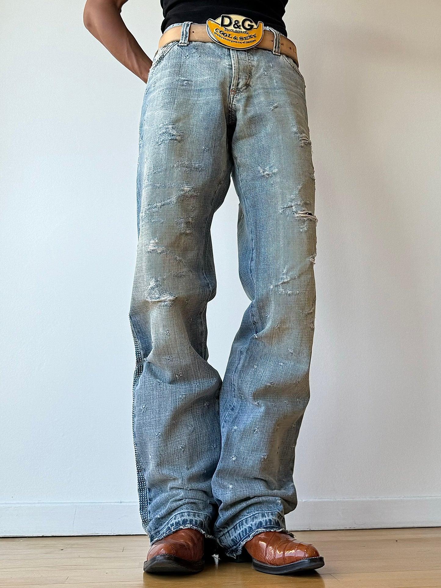 Dolce Gabbana Spring/Summer 2005 Rockstar Studs Destroy Denim Jeans