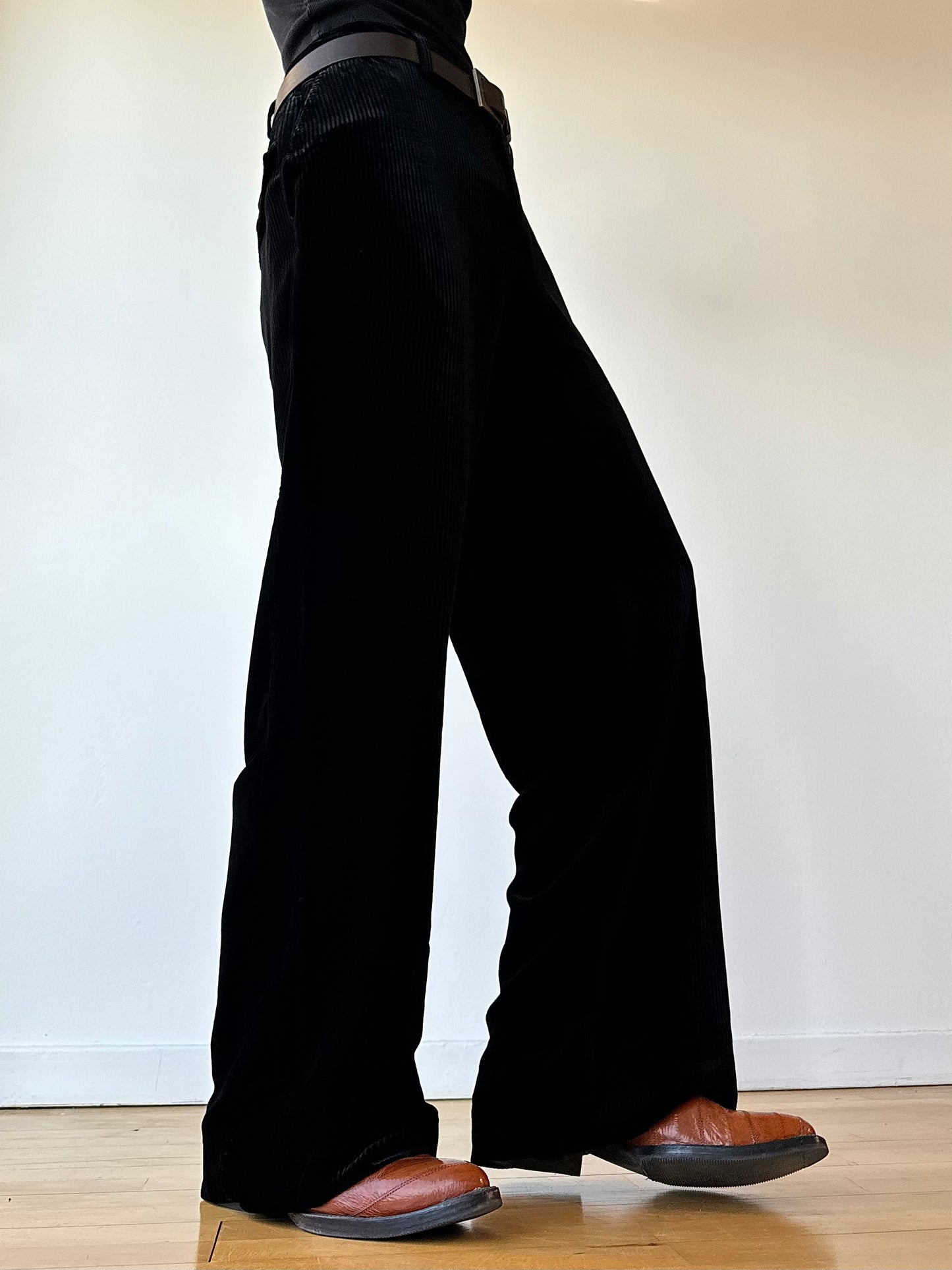 Giorgio Armani 1980 Wide Leg Black Velvet Trousers