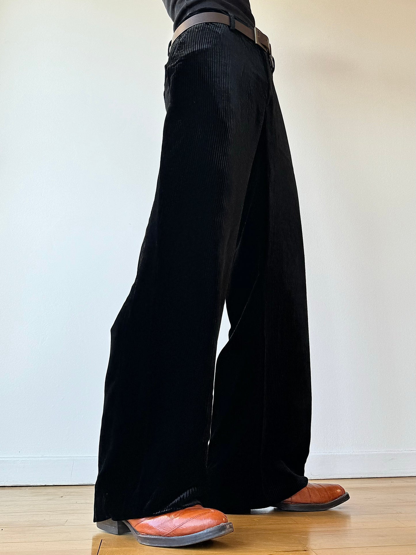 Giorgio Armani 1980 Wide Leg Black Velvet Trousers