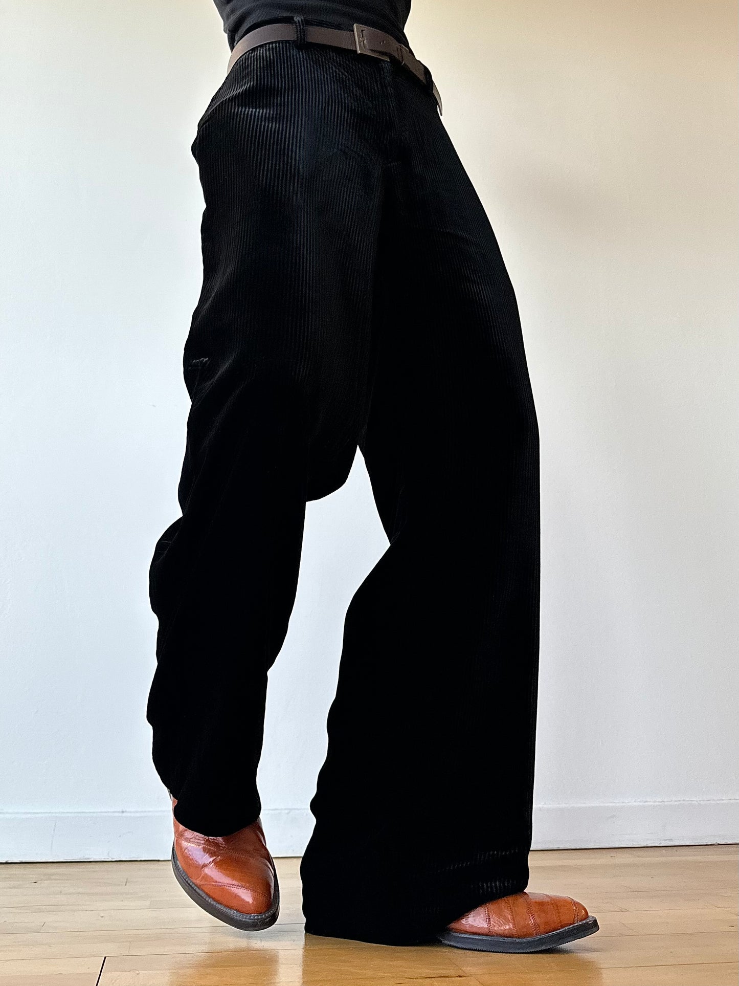 Giorgio Armani 1980 Wide Leg Black Velvet Trousers