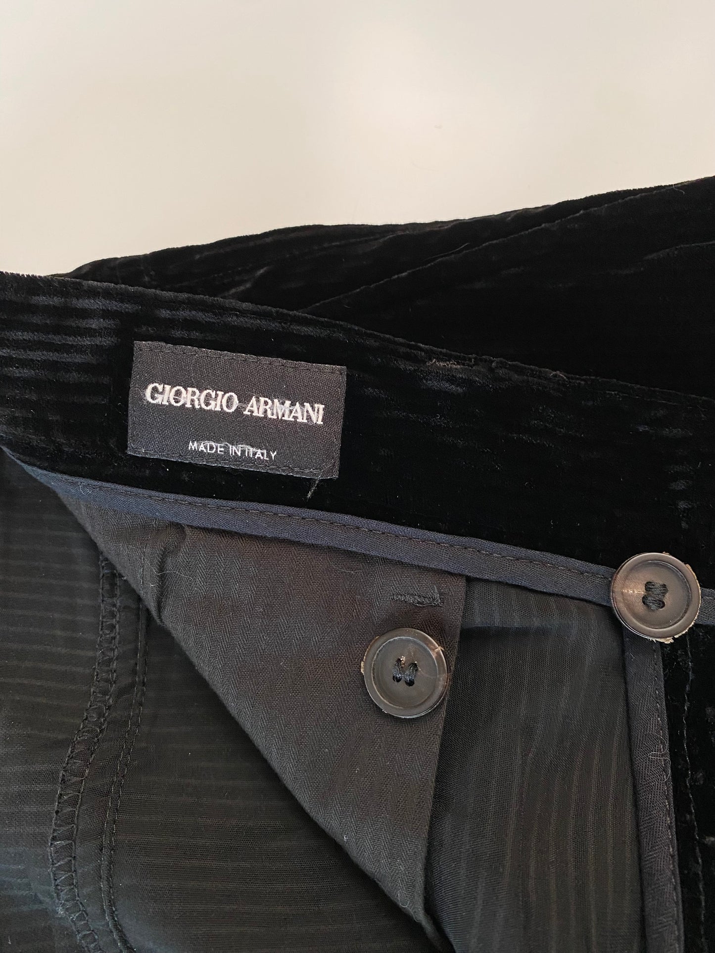 Giorgio Armani 1980 Wide Leg Black Velvet Trousers