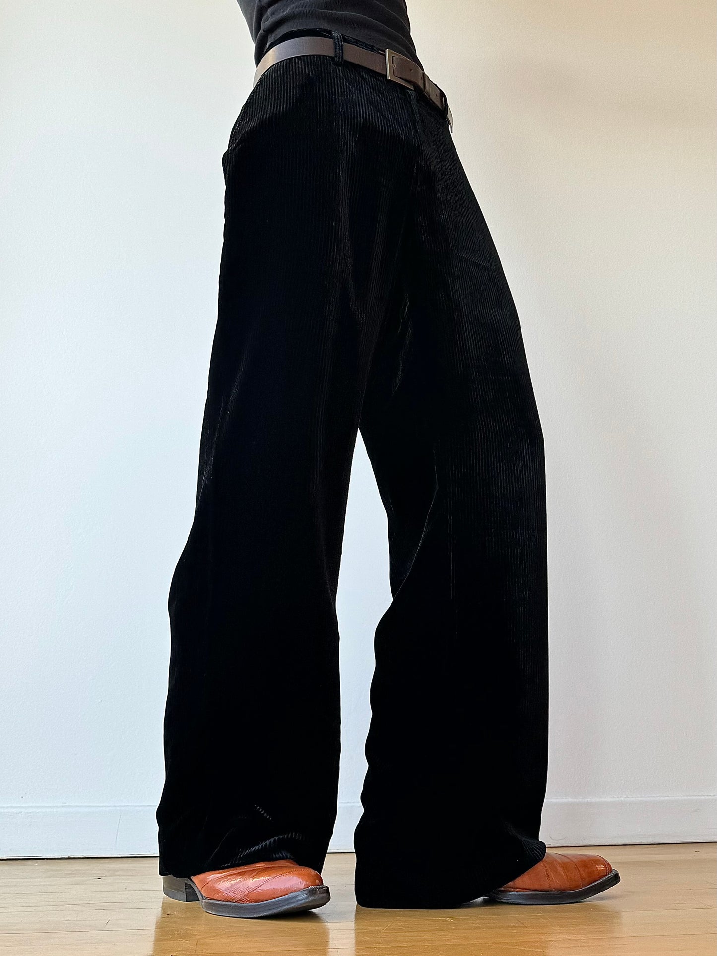 Giorgio Armani 1980 Wide Leg Black Velvet Trousers