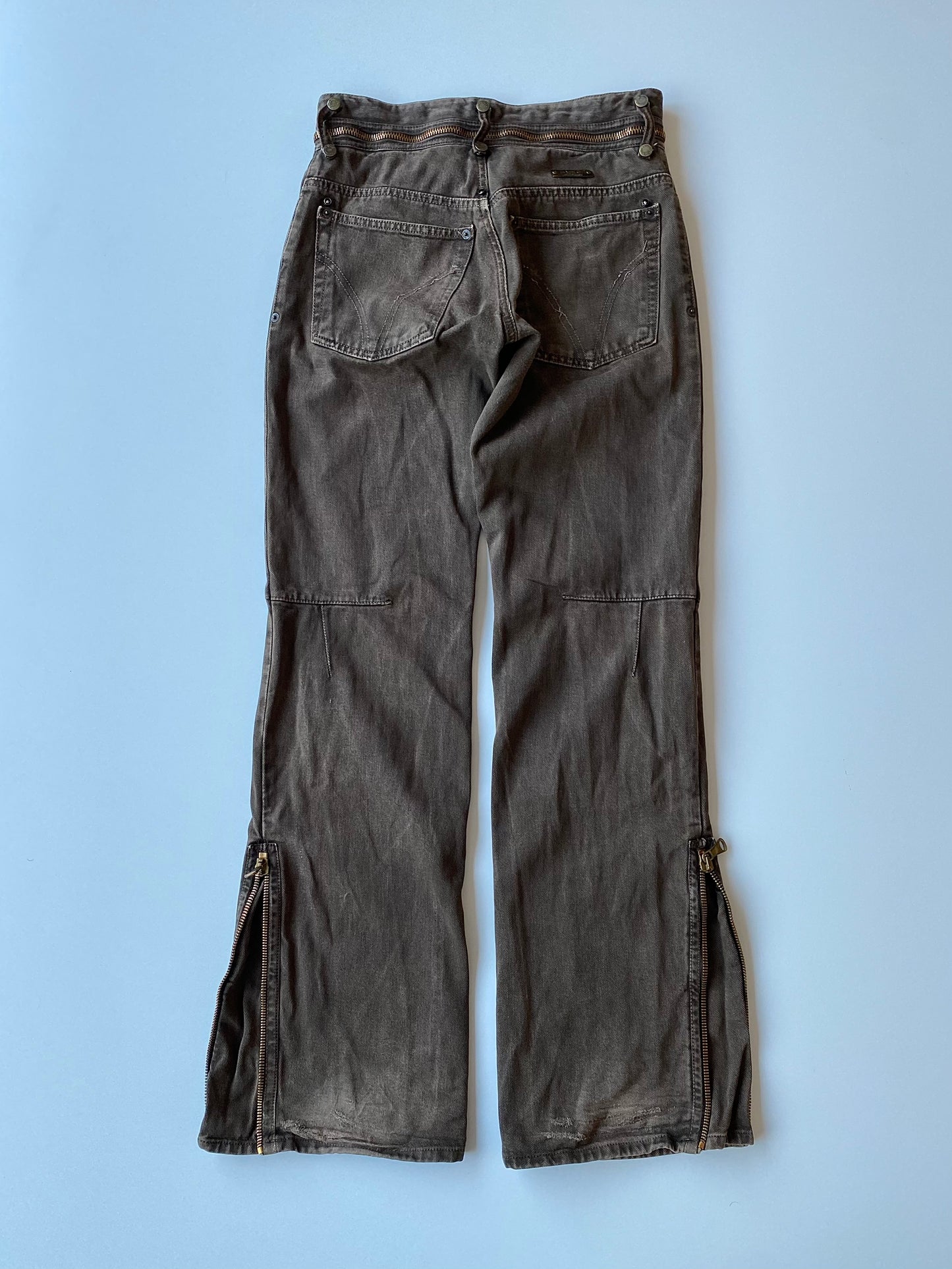 Dolce & Gabbana A/W 2003 Gold Zippers Faded Brown Denim Jeans